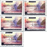 Надпечатки на № 003 (Каспийское море), тип I, 5м; 25, 35, 50q, 1.50, 2.50 M