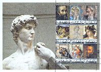 Personalized stamps, Painting, Michelangelo, М/S of 9v & 9 labels; "V" x 9