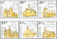 Definitives, Wooden Church Belfries, selfadhesives, 6v; 5, 10, 20, 35c, 1.35, 1.55 Lt
