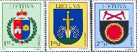 Towns Kalvaria, Kavarskas, New Ashmiany Coats of arms, 3v; 1.35, 1.35, 2.45 Lt