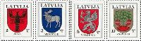 Definitives, Auce, Zemgale, Vidzeme, Valmiera's Coats of Arms, 4v; 2, 3, 5, 10s