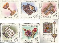 Russian enamels, 5v + Block; 1000 R x 3, 1500 R x 2, 5000 R