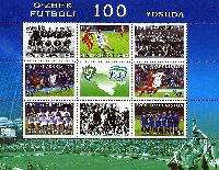 100y of football in Uzbekistan, M/S of 8v & label; 600, 650, 950, 1050, 1150, 1300, 2200, 2500 Sum